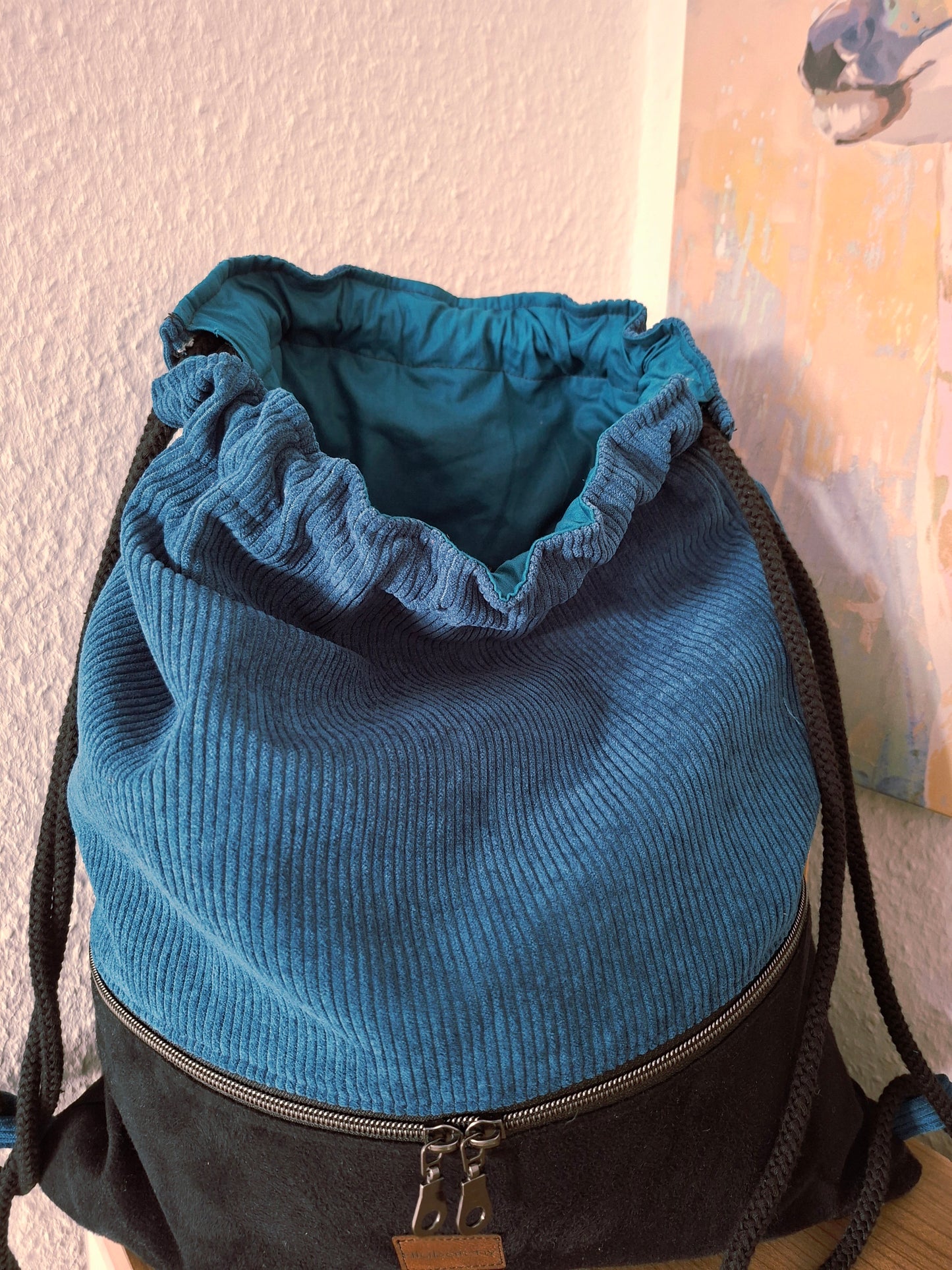 Turnbeutel Rucksack aus Cord & Wildlederoptik