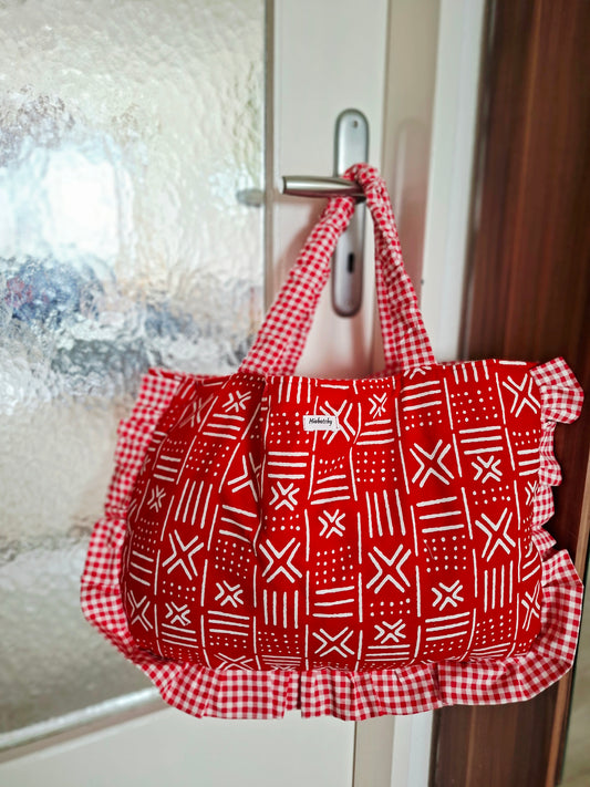 Rote Handtasche mit Rüschen & Ethno-Muster