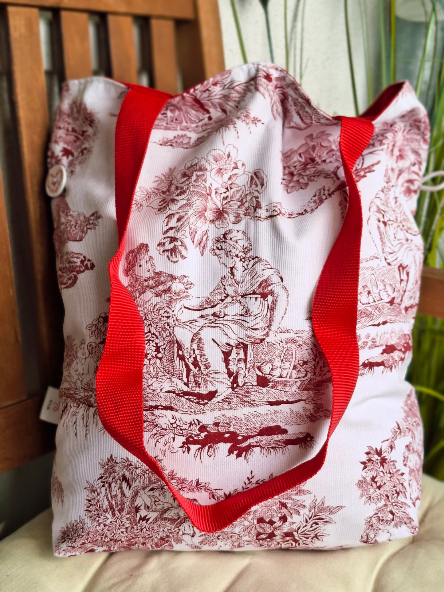 Rote Totebag Toile de Jouy