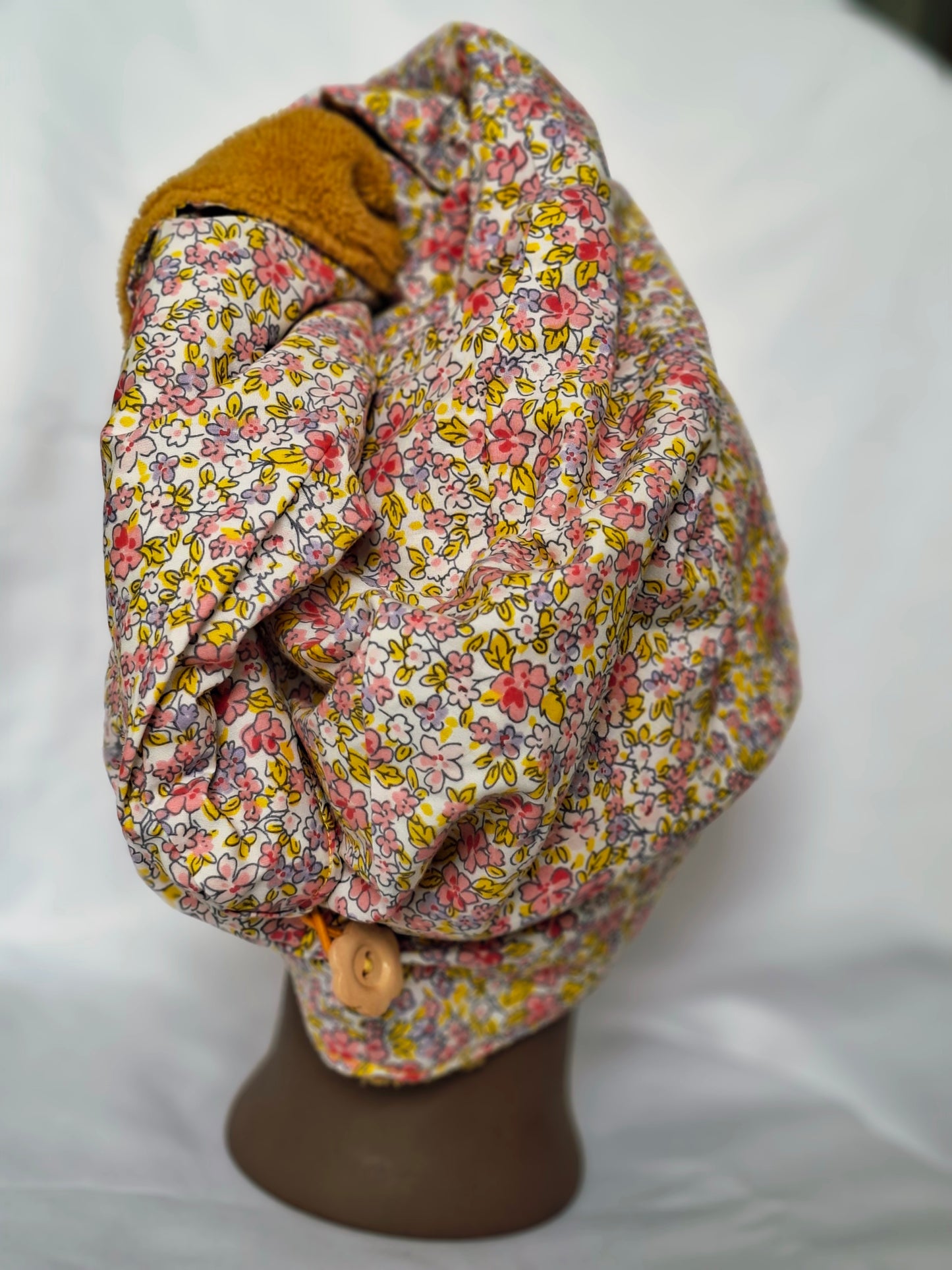 Handtuchturban Gelb mit rosa Blümchen