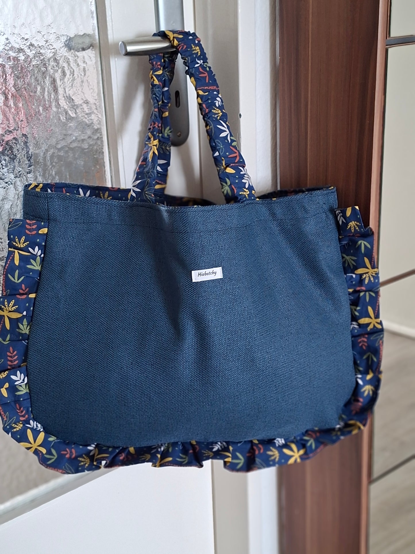 Blau Petrol Handtasche Rüschen & Blumen