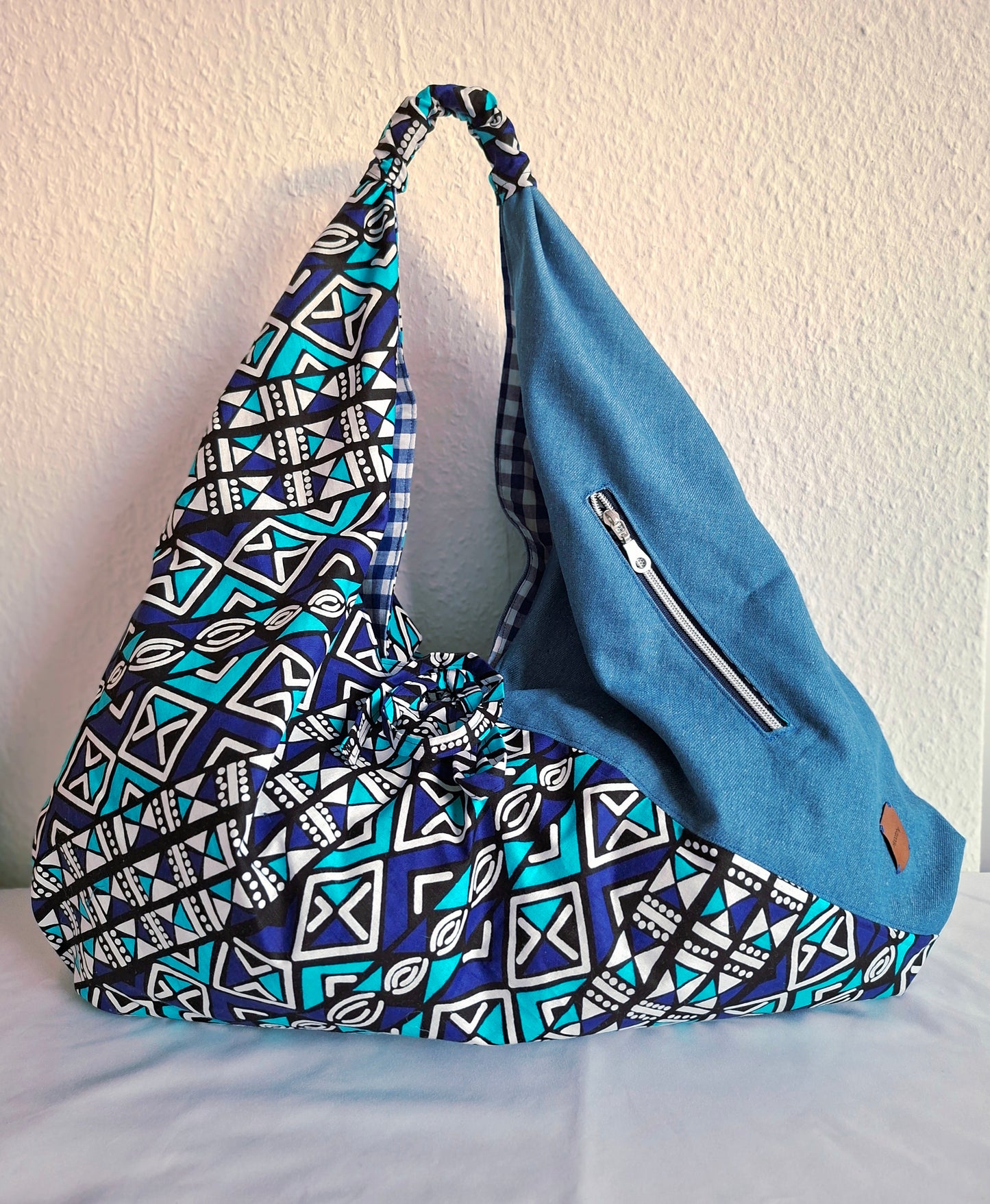 Origamihandtasche Jeans-blau Ethno-Muster