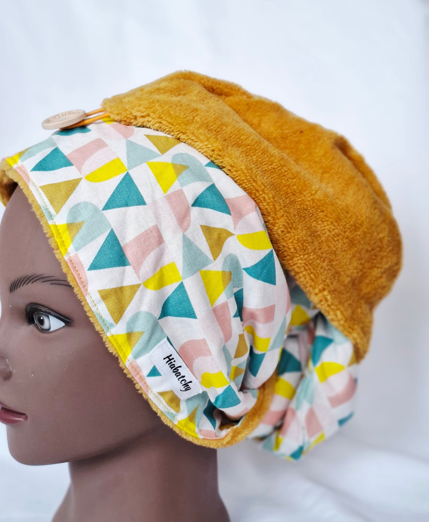 Handtuchturban Gelb  mit geometrischen Muster