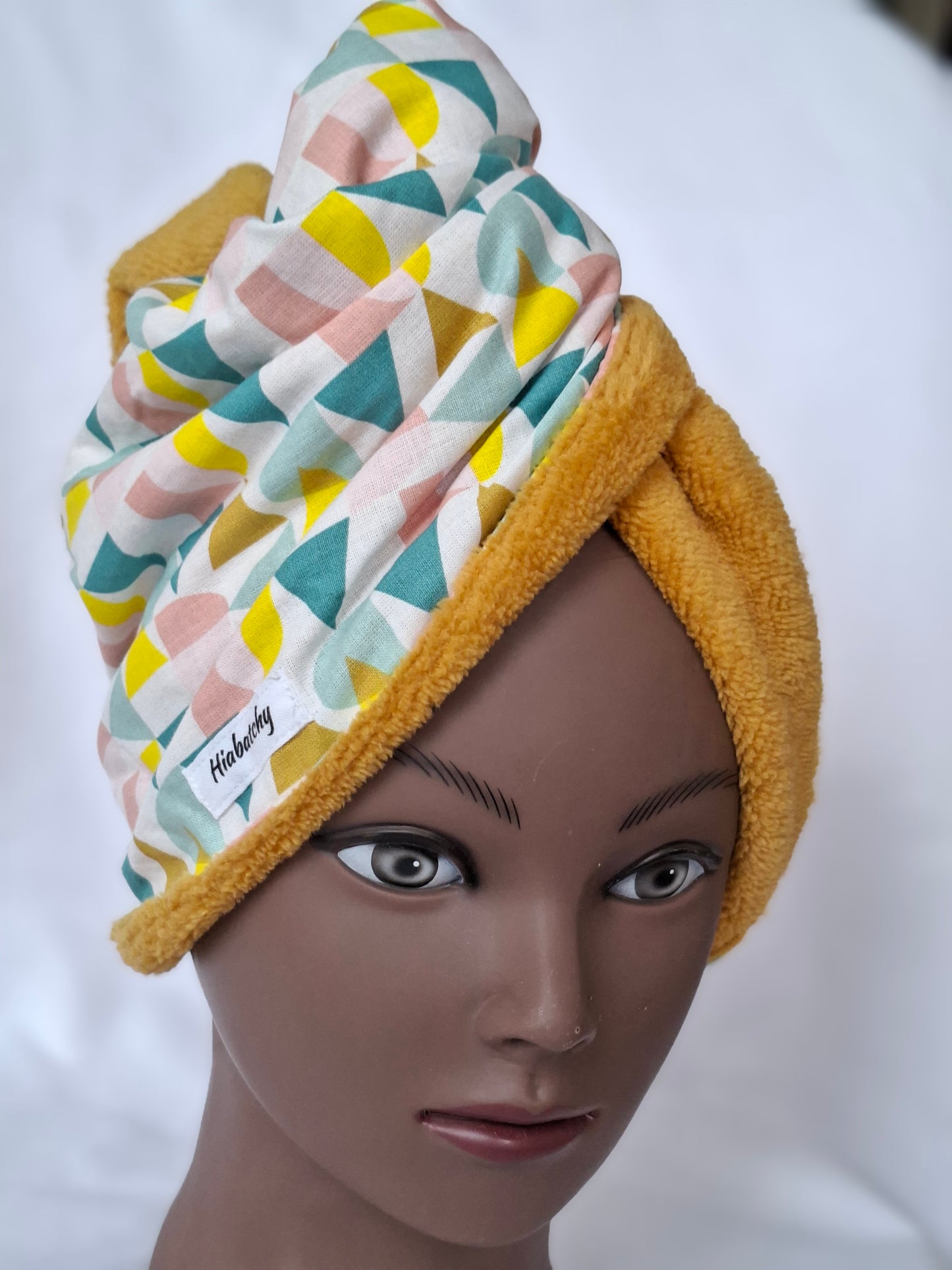 Handtuchturban Gelb  mit geometrischen Muster