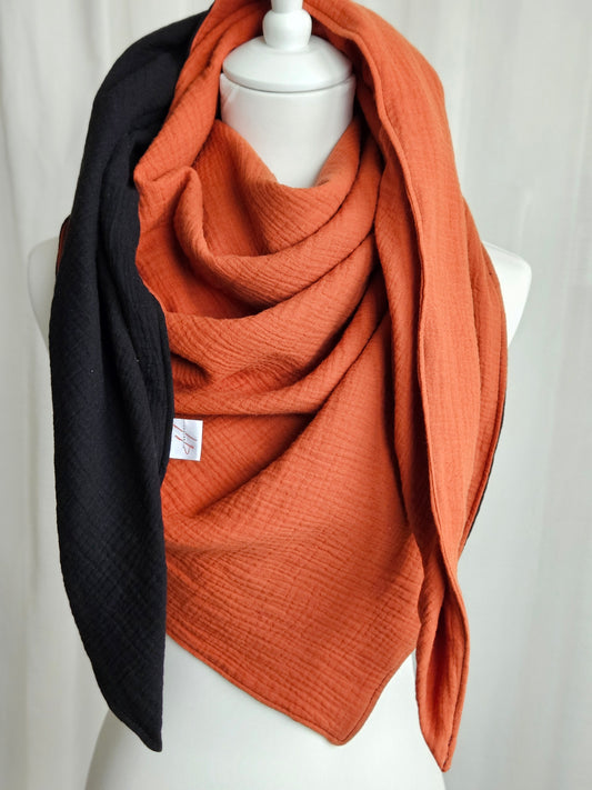 Braun Terrakotta-Schwarz Musselintuch , Dreieckiges Schal