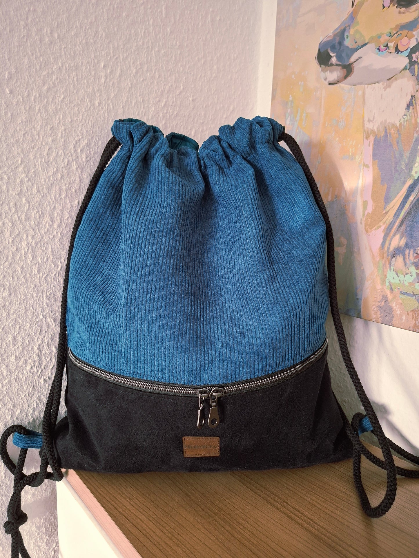 Turnbeutel Rucksack aus Cord & Wildlederoptik
